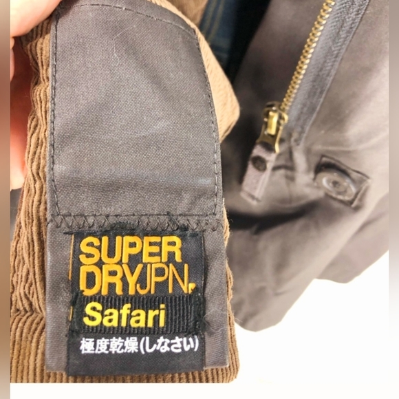 Superdry brown safari wax tartan lined and corduroy jacket/parka. Size M - Picture 3 of 11